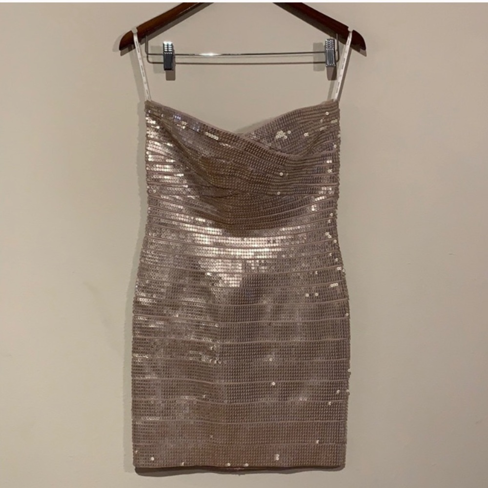 Herve Leger Nazik Sequin Bandage Dress, Bare Combo - Picture 7 of 16